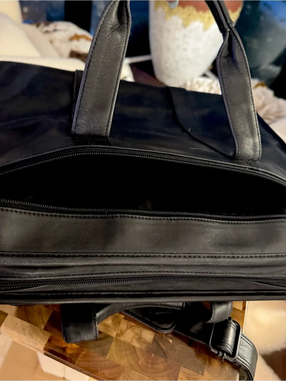 Tumi Black Leather Briefcase with Shoulder Strap - Men Bags